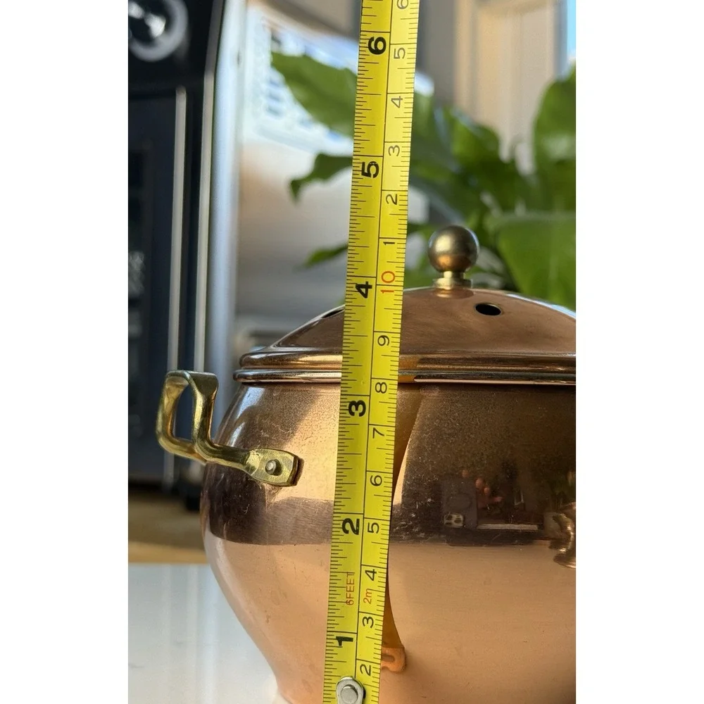Vintage Copper Potpouri Pot / Garlic Keeper with Lid and Brass Handles